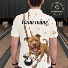 Load image into Gallery viewer, Custom Funny Brown Pitbull Dog Bowling Men Polo Shirts, Dog Paw Print Bowler Outfit IPHW10248