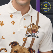 Load image into Gallery viewer, Custom Funny Brown Pitbull Dog Bowling Men Polo Shirts, Dog Paw Print Bowler Outfit IPHW10248