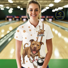 Load image into Gallery viewer, Custom Funny Brown Pitbull Dog Bowling Women Polo Shirts, Dog Paw Print Bowler Outfit IPHW10248