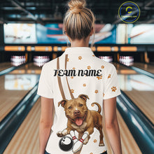 Load image into Gallery viewer, Custom Funny Brown Pitbull Dog Bowling Women Polo Shirts, Dog Paw Print Bowler Outfit IPHW10248