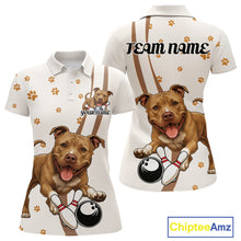 Load image into Gallery viewer, Custom Funny Brown Pitbull Dog Bowling Women Polo Shirts, Dog Paw Print Bowler Outfit IPHW10248