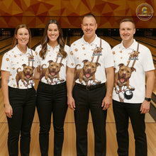 Load image into Gallery viewer, Custom Funny Brown Pitbull Dog Bowling Men Polo Shirts, Dog Paw Print Bowler Outfit IPHW10248
