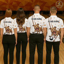 Load image into Gallery viewer, Custom Funny Brown Pitbull Dog Bowling Men Polo Shirts, Dog Paw Print Bowler Outfit IPHW10248