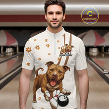 Load image into Gallery viewer, Custom Funny Brown Pitbull Dog Bowling Men Quarter-Zip Shirts, Dog Paw Print Bowler Outfit IPHW10248