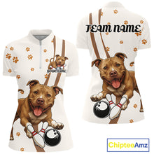 Load image into Gallery viewer, Custom Funny Brown Pitbull Dog Bowling Women Shirts, Dog Paw Print Bowler Outfit IPHW10248