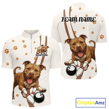 Load image into Gallery viewer, Custom Funny Brown Pitbull Dog Bowling Men Quarter-Zip Shirts, Dog Paw Print Bowler Outfit IPHW10248
