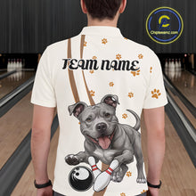 Load image into Gallery viewer, Custom Funny Pitbull Dog Bowling Men Polo Shirts, Dog Paw Print Bowler Outfit IPHW10249