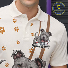 Load image into Gallery viewer, Custom Funny Pitbull Dog Bowling Men Polo Shirts, Dog Paw Print Bowler Outfit IPHW10249