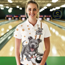 Load image into Gallery viewer, Custom Funny Pitbull Dog Bowling Women Polo Shirts, Dog Paw Print Bowler Outfit IPHW10249