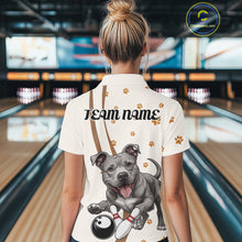 Load image into Gallery viewer, Custom Funny Pitbull Dog Bowling Women Polo Shirts, Dog Paw Print Bowler Outfit IPHW10249