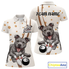Load image into Gallery viewer, Custom Funny Pitbull Dog Bowling Women Polo Shirts, Dog Paw Print Bowler Outfit IPHW10249