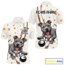 Load image into Gallery viewer, Custom Funny Pitbull Dog Bowling Men Polo Shirts, Dog Paw Print Bowler Outfit IPHW10249