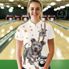 Load image into Gallery viewer, Custom Funny Pitbull Dog Bowling Women Quarter-Zip Shirts, Dog Paw Print Bowler Outfit IPHW10249