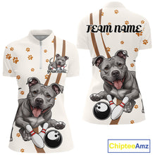 Load image into Gallery viewer, Custom Funny Pitbull Dog Bowling Women Quarter-Zip Shirts, Dog Paw Print Bowler Outfit IPHW10249