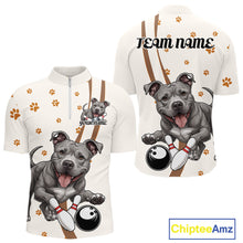 Load image into Gallery viewer, Custom Funny Pitbull Dog Bowling Men Quarter-Zip Shirts, Dog Paw Print Bowler Outfit IPHW10249