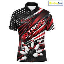 Load image into Gallery viewer, Custom Black And Red US Flag Patriotic Strike Bowling Team Shirt, Freedom Bowling League Shirt Bowler Jerseys IPHW10457