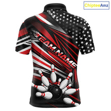 Load image into Gallery viewer, Custom Black And Red US Flag Patriotic Strike Bowling Team Shirt, Freedom Bowling League Shirt Bowler Jerseys IPHW10457