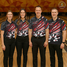 Load image into Gallery viewer, Custom Black And Red US Flag Patriotic Strike Bowling Team Shirt, Freedom Bowling League Shirt Bowler Jerseys IPHW10457
