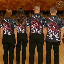 Load image into Gallery viewer, Custom Black And Red US Flag Patriotic Strike Bowling Team Shirt, Freedom Bowling League Shirt Bowler Jerseys IPHW10457
