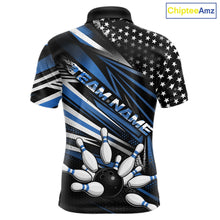 Load image into Gallery viewer, Custom Black And Blue US Flag Patriotic Strike Bowling Team Shirt, Freedom Bowling League Shirt Bowler Jerseys IPHW10458