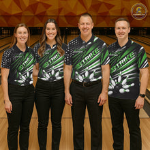 Load image into Gallery viewer, Custom Black And Green US Flag Patriotic Strike Bowling Team Shirt, Freedom Bowling League Shirt Bowler Jerseys IPHW10459