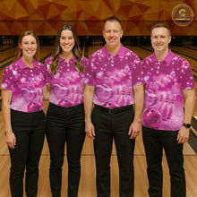 Load image into Gallery viewer, Custom Pink Valentine Bowling Couple Shirts, Pink Heart Theme Bowling Jerseys With His Name And Her Name IPHW10466
