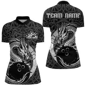 Custom Viking Dragon Bowling Quarter-Zip Team Shirts For Women, Celtic Bowling Shirt IPHW8584