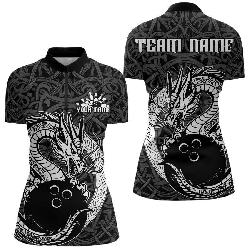 Custom Viking Dragon Bowling Quarter-Zip Team Shirts For Women, Celtic Bowling Shirt IPHW8584
