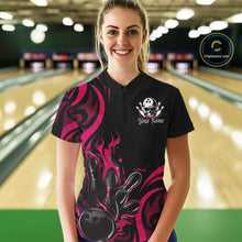 Load image into Gallery viewer, Custom Black And Pink Tribal Flame Bowling Women Shirts, Bowling League Team Jerseys IPHW10737