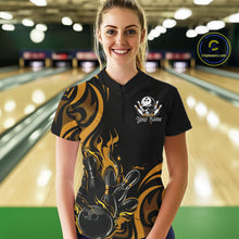 Load image into Gallery viewer, Custom Black And Yellow Tribal Flame Bowling Women Shirt, Bowling League Team Jerseys IPHW10739