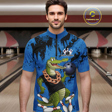 Load image into Gallery viewer, Blue Custom Funny Alligator Bowling Men Quarter-Zip Shirt, Bowling Team Jerseys Bowler Outfit IPHW10773