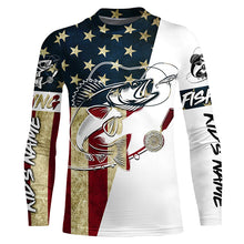 Load image into Gallery viewer, Walleye Fishing American Flag Custom Long Sleeve Fishing Shirts, Patriotic Fishing Gifts Uv Clothing IPHW6059