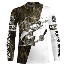 Load image into Gallery viewer, Walleye Fishing Grass Camo Custom Long Sleeve Fishing Shirts, Walleye Tournament Fishing Jerseys IPHW6060