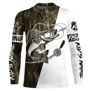 Walleye Fishing Grass Camo Custom Long Sleeve Fishing Shirts, Walleye Tournament Fishing Jerseys IPHW6060