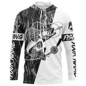 Walleye Fishing Gray Camo Custom Long Sleeve Fishing Shirts, Walleye Tournament Fishing Jerseys IPHW6061