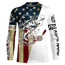 Load image into Gallery viewer, Personalized Vintage American Flag Bass Fishing Long Sleeve Shirts, Patriotic Bass Fishing Jerseys IPHW6063