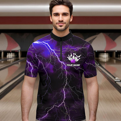 Purple Thunder Lightning Custom Cobra Snake Bowling Quarter-Zip Shirts For Men, Bowling Team Shirt IPHW8898