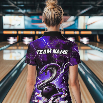 Purple Thunder Lightning Custom Cobra Snake Bowling Women Quarter-Zip Shirts, Team Shirt IPHW8898
