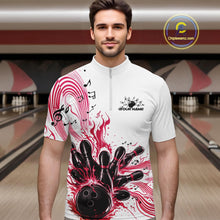 Load image into Gallery viewer, Custom Pink Music Flame Bowling Men Quarter-Zip Shirt, Bowling League Shirt Bowler Jerseys IPHW10993