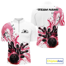 Load image into Gallery viewer, Custom Pink Music Flame Bowling Men Quarter-Zip Shirt, Bowling League Shirt Bowler Jerseys IPHW10993