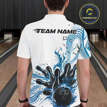 Load image into Gallery viewer, Custom Blue Music Flame Bowling Men Polo Shirt, Bowling League Shirt Bowler Jerseys IPHW10994