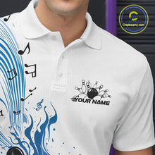 Load image into Gallery viewer, Custom Blue Music Flame Bowling Men Polo Shirt, Bowling League Shirt Bowler Jerseys IPHW10994
