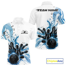 Load image into Gallery viewer, Custom Blue Music Flame Bowling Men Polo Shirt, Bowling League Shirt Bowler Jerseys IPHW10994