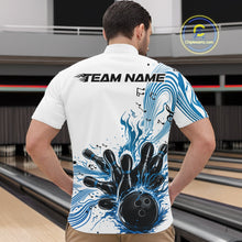 Load image into Gallery viewer, Custom Blue Music Flame Bowling Men Quarter-Zip Shirt, Bowling League Shirt Bowler Jerseys IPHW10994