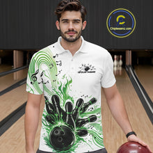 Load image into Gallery viewer, Custom Green Music Flame Bowling Men Polo Shirt, Bowling League Shirt Bowler Jerseys IPHW10996