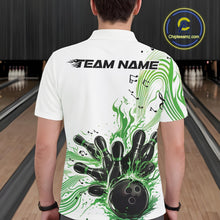 Load image into Gallery viewer, Custom Green Music Flame Bowling Men Polo Shirt, Bowling League Shirt Bowler Jerseys IPHW10996