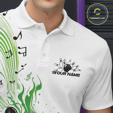 Load image into Gallery viewer, Custom Green Music Flame Bowling Men Polo Shirt, Bowling League Shirt Bowler Jerseys IPHW10996
