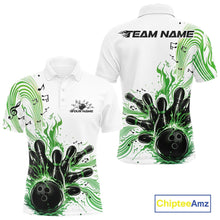 Load image into Gallery viewer, Custom Green Music Flame Bowling Men Polo Shirt, Bowling League Shirt Bowler Jerseys IPHW10996
