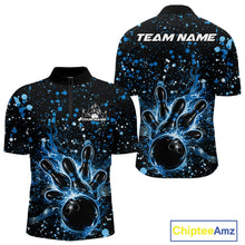 Load image into Gallery viewer, Custom Blue Splatter Music Flame Bowling Men Quarter-Zip Shirt, Music Bowling Jerseys IPHW11004