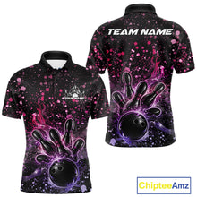 Load image into Gallery viewer, Custom Pink And Purple Splatter Music Flame Bowling Men Polo Shirt, Music Bowling Jerseys IPHW11006